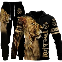 The Tiger 3D Printed Men's Sweatshirt Hoodies Set Men's Lion Tracksuit/Pullover/Jacket/Pants Sportswear Autumn Winter Male Suit