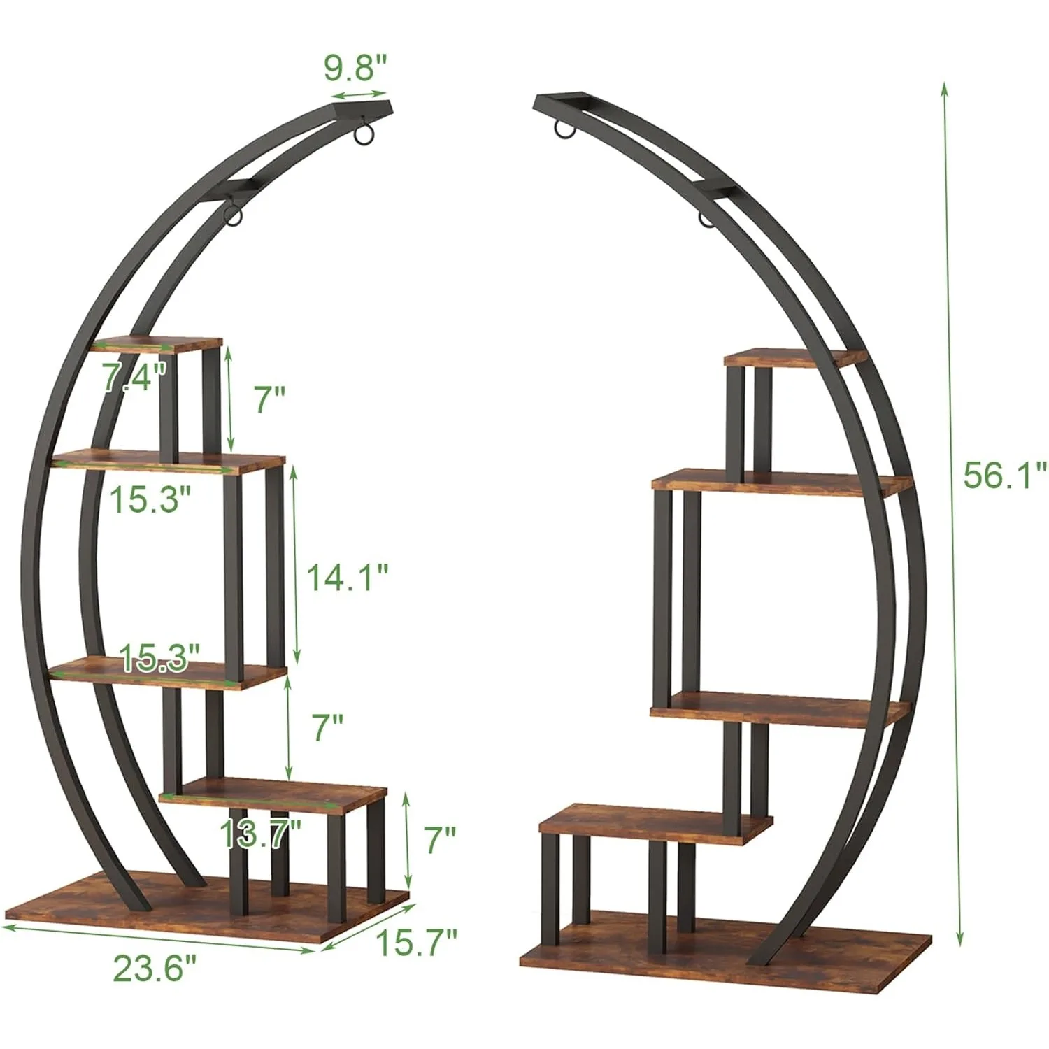 5 Tier Large Plant Stand Indoor, Half Moon Plant Shelf Ladder Flower Pot Stand Rack, Multi-Purpose Curved Flower Display