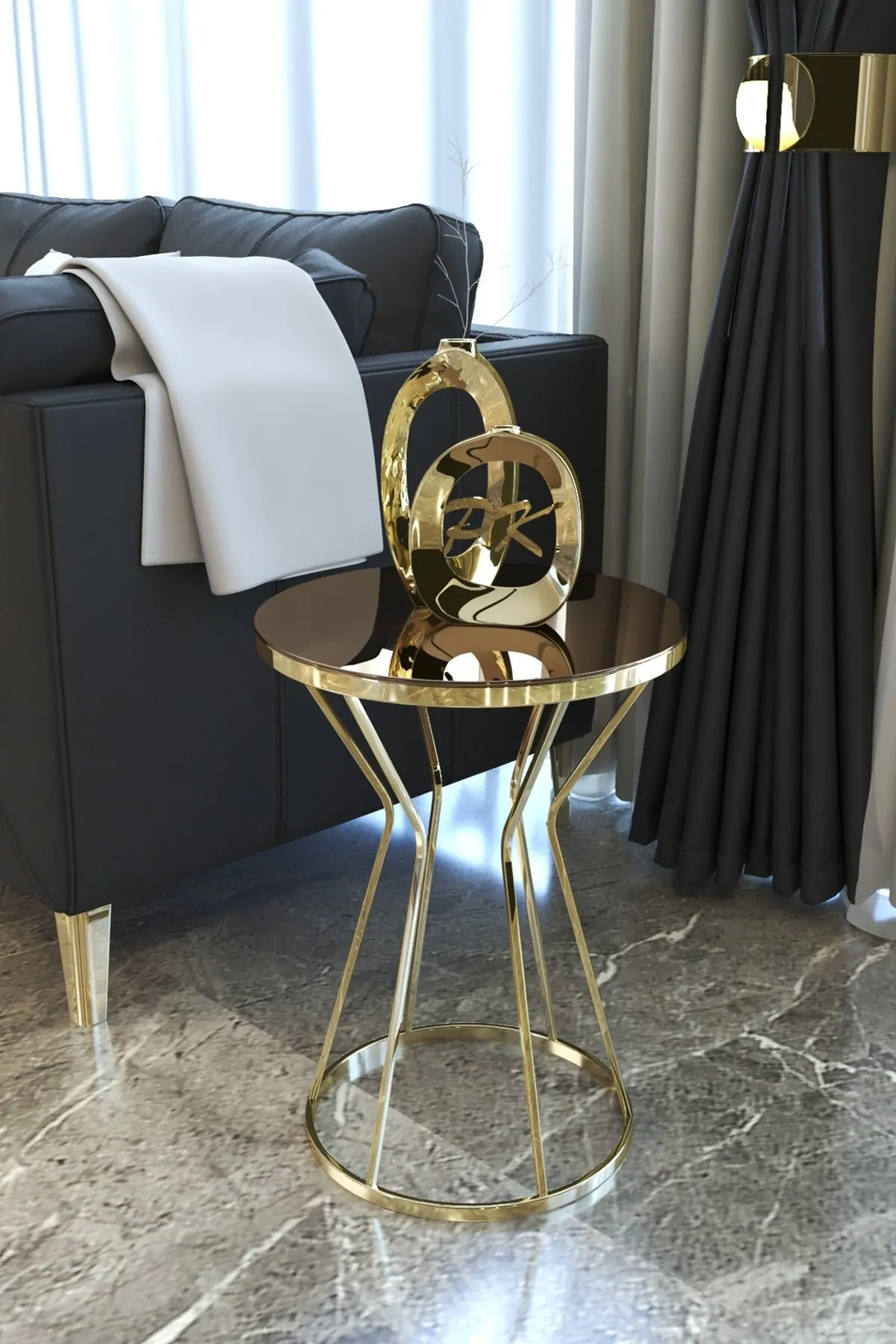 Gold Metal Coffee Table Single Unbreakable Glass Scandinavian Coffee Table Nightstand Tea Coffee Serving Table Round Living Room