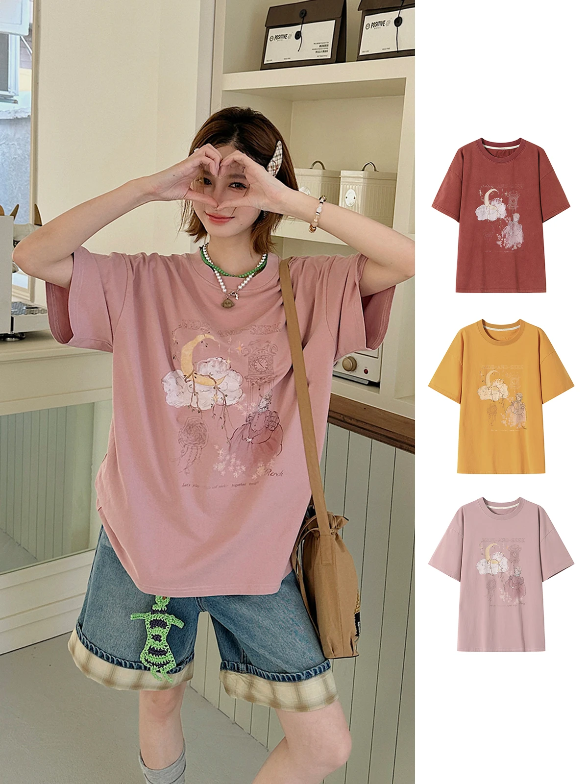 

Женская повседневная хлопковая футболка REREK Waed Vintage Dr Print, вязаная, с круглым вырезом, для ранней осени