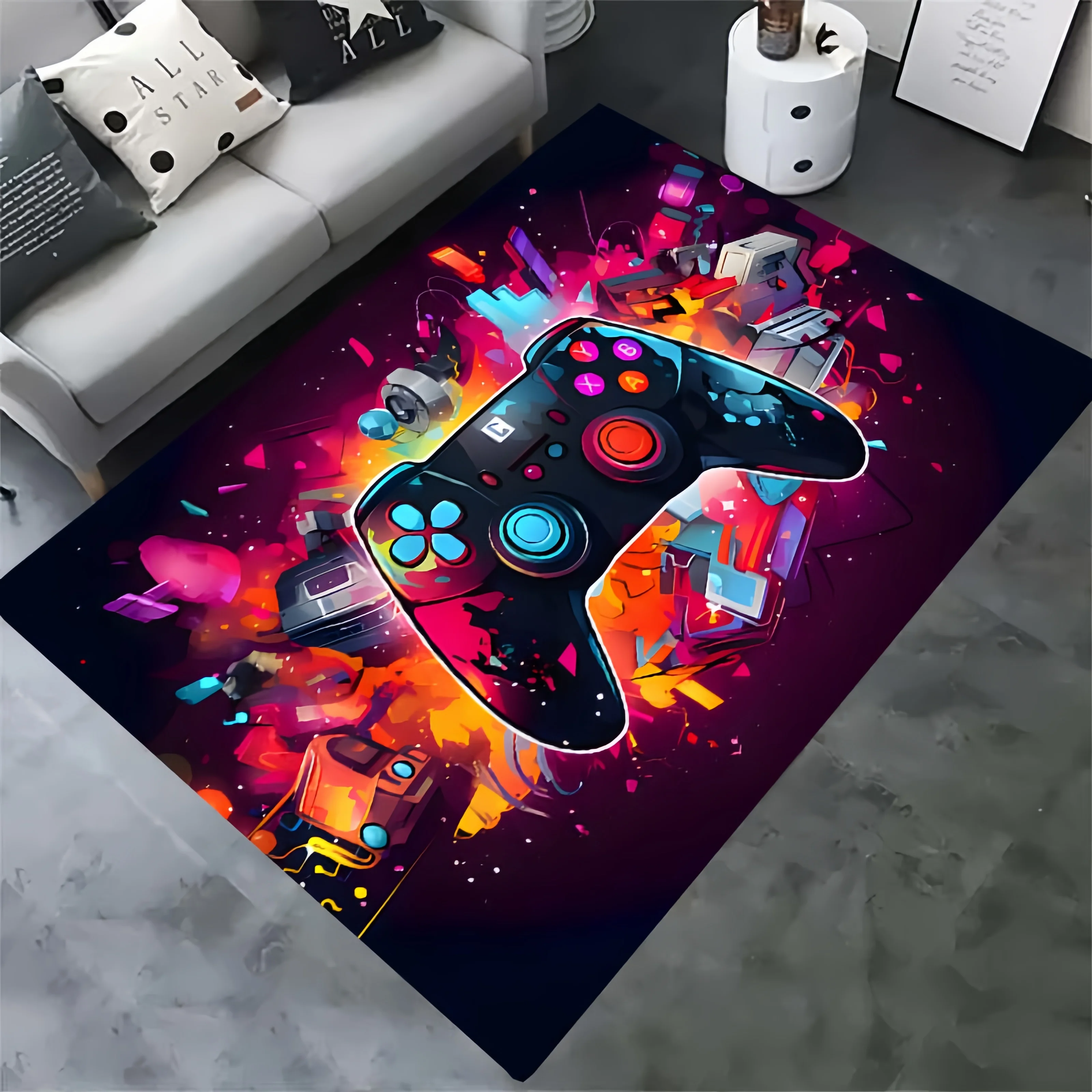 Colorful Game Controller Pattern Home Carpet Garden lawn pad; Children's room baby pad; Bathroom kitchen carpet Birthday gift