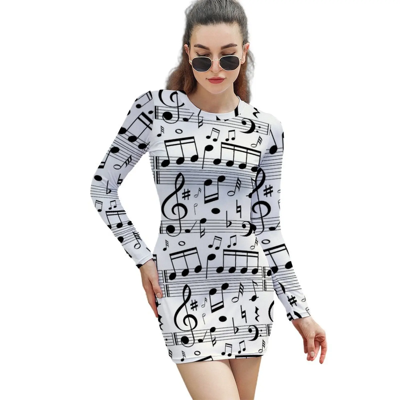 

Musical notes Long-Sleeved Sheath Dress Woman clothes party dress women elegant luxury dresses for women 2024