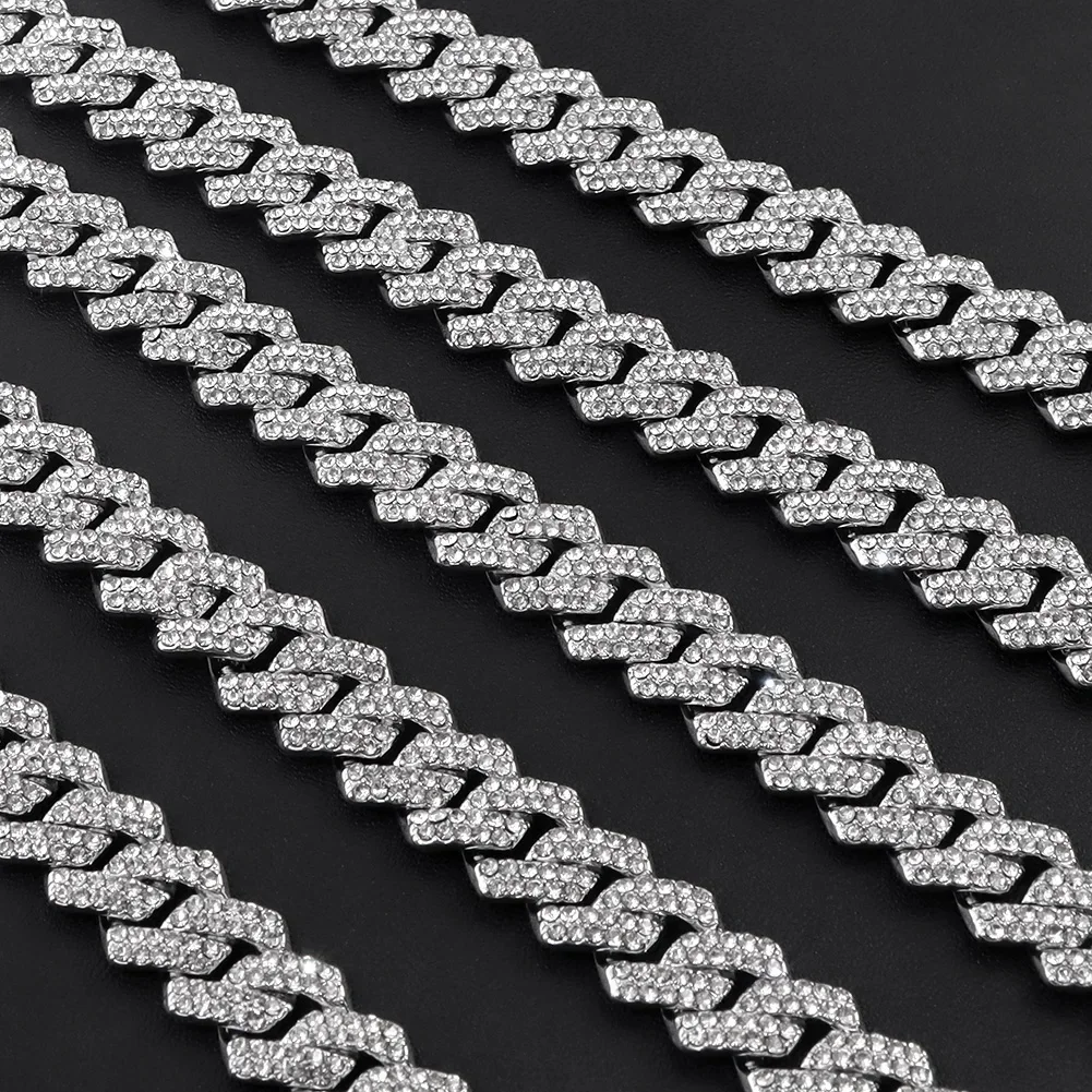 20-Inch Double-Drain Cuban Chain Unisex Ice-Frozen Edition Sparkling Diamond-Shaped Hip-Hop Style Cuban Necklace Jewelry