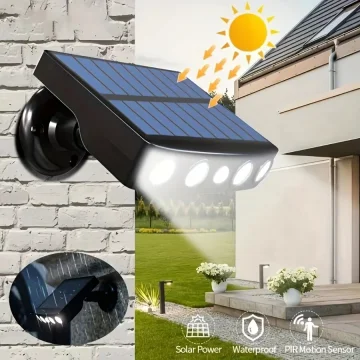 Lampe solaire de sécurité à 4 LED, détecteur de mouvement, lampe murale extérieure avec 3 modes, lumière nocturne étanche pour jardin