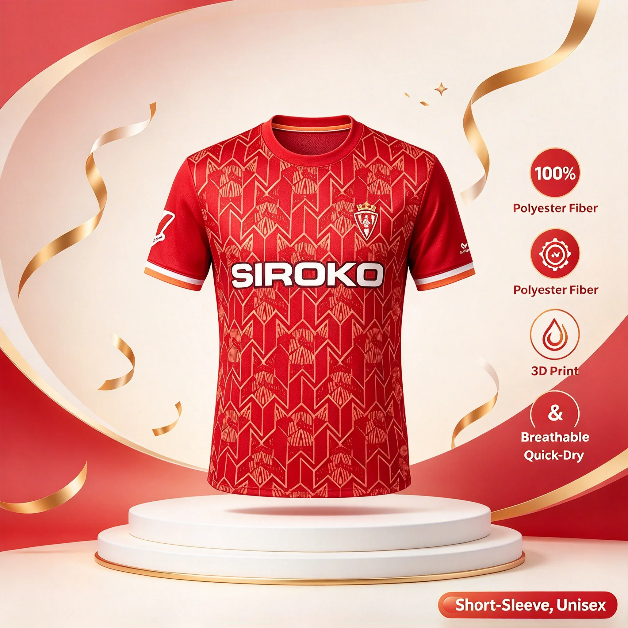 Camiseta de Fútbol Real Sporting De Gijón España 2026, Unisex, Manga Corta, Secado Rápido, Transpirable, Moda de Verano, Ropa Urbana