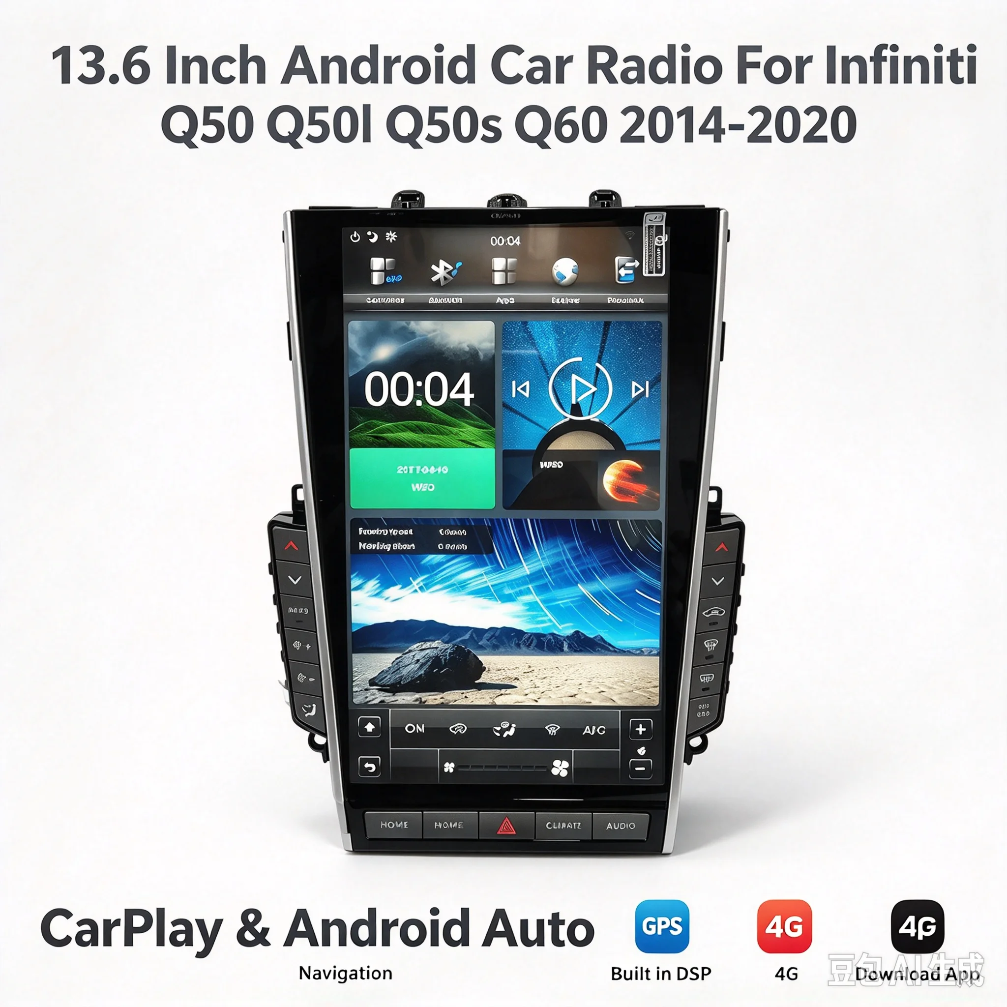 Android15 Car Radio For Infiniti Q50 Q50L Q50S Q60 2014-2020 Tesla Automotive Multimedia Carplay Auto WIFI Bluetooth GPS 4G