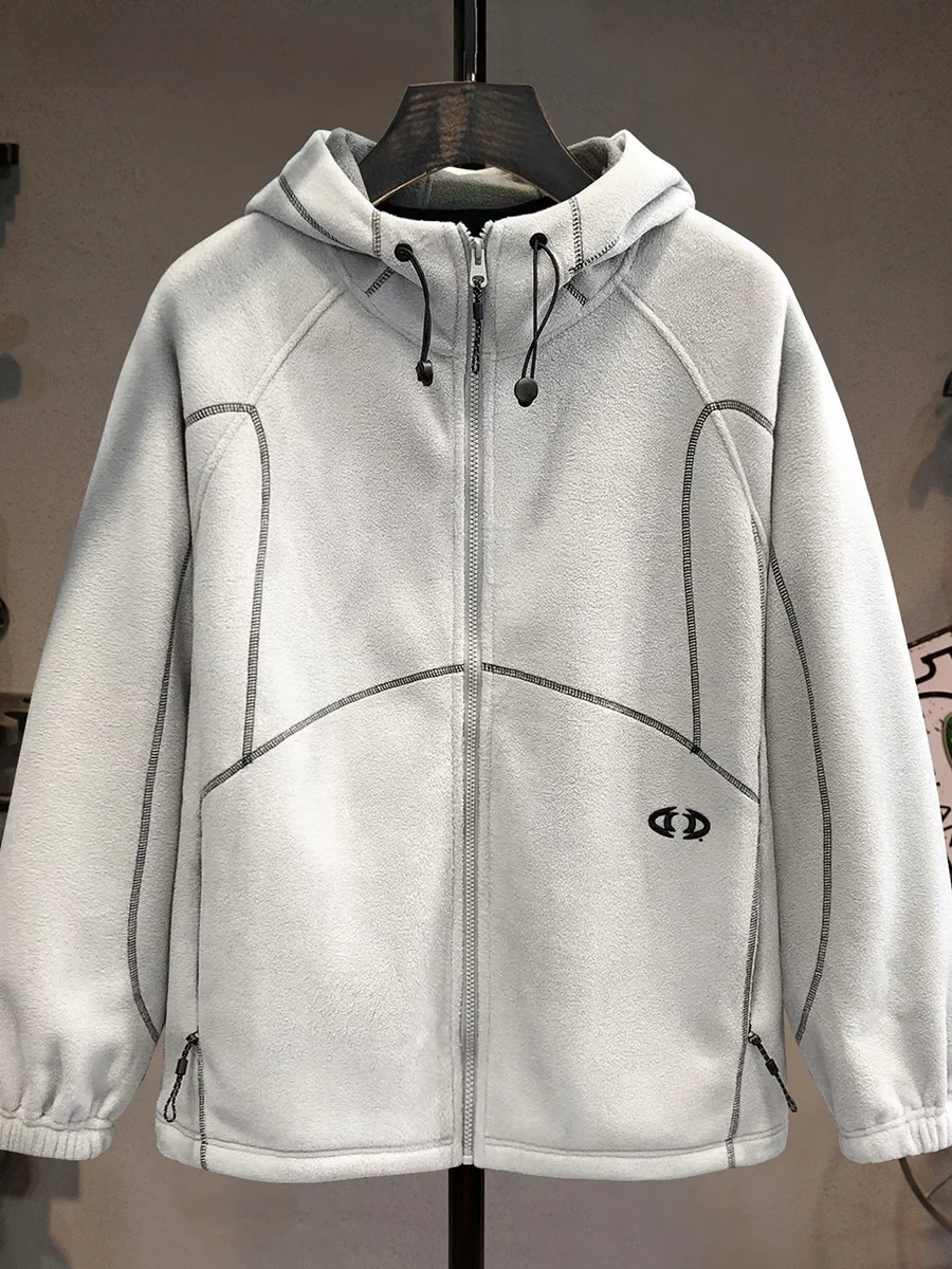 

High-End Fce-Lined Thiened Hooded Jaet Men's Casual Sportswear Autumn Winter Polyester Fiber Long Sve Zipper Closure