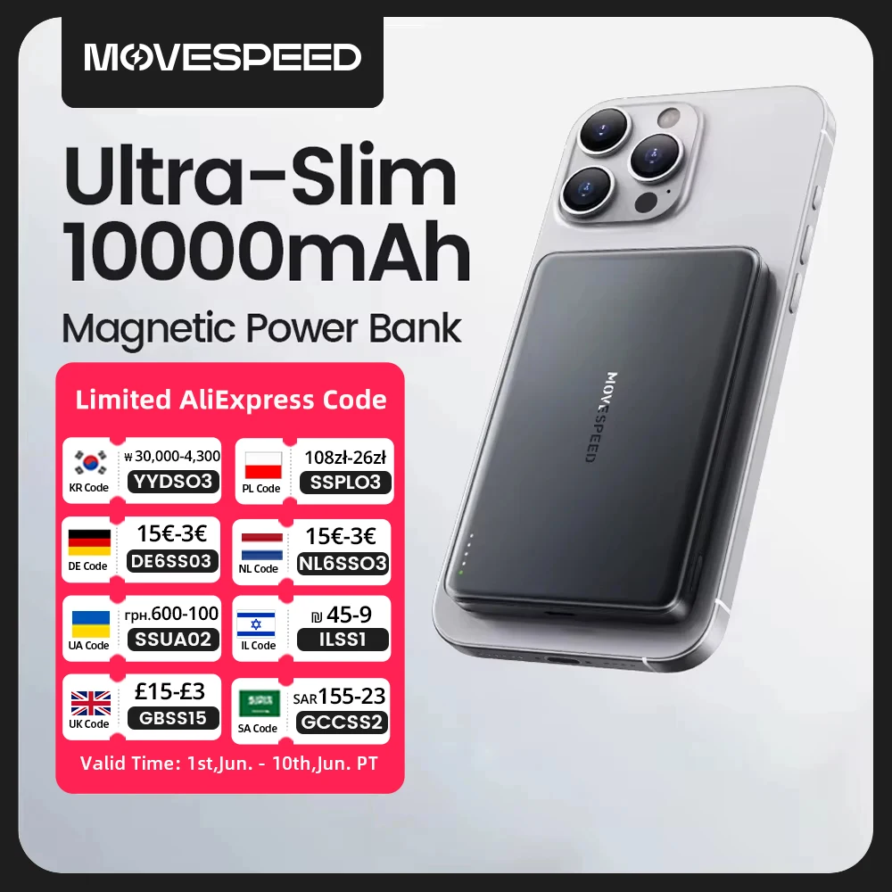 Slim Magnetic Power Bank 10000mAh PD 20W Wireless Portable Charger