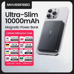 MOVESPEED S10 Slim Magnetic Power Bank 10000 mAh PD20W Tragbares Ladegerät Drahtloser externer Akku für iPhone 16 Samsung Powerbank