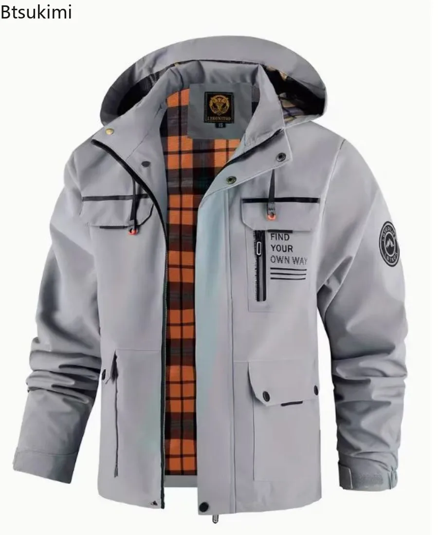 سترة شتوية للرجال بغطاء للرأس مقاومة للرياح غطاء محرك السيارة قابل للإزالة شارات متعددة مطرزة سميكة دافئة مبطنة سترة خارجية غير رسمية