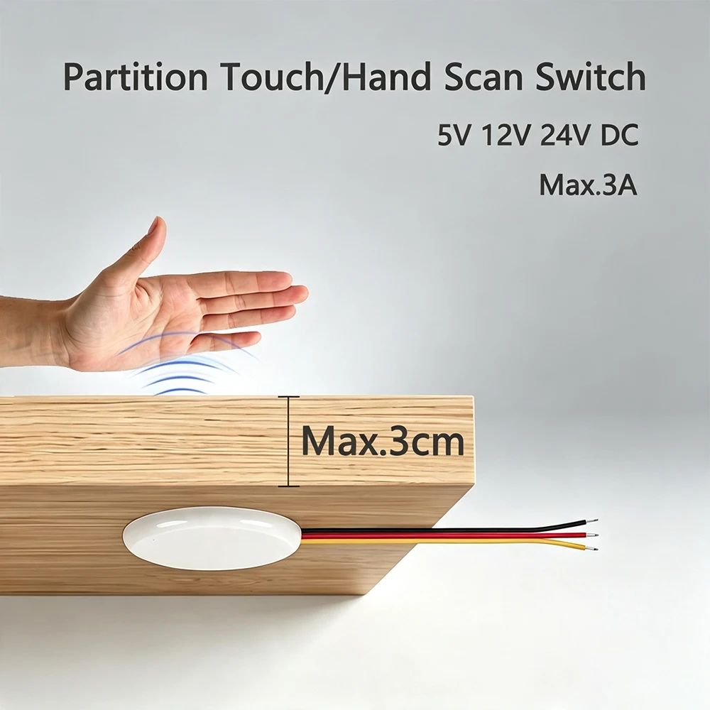 Invisible Partition Sensor Switch |Hand Sweep&Touch Dimmer|12V/24V DC Proximity Controller for Cabinet Lighting|Memory Function