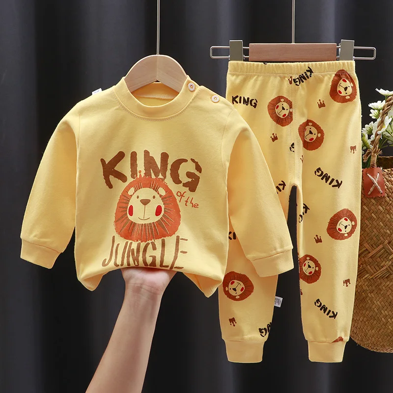 Children's Underwear Set Cotton New Boy's Loungewear Baby Cotton Warm Girl Round Neck Pullover Cute Cartoon Print Kids Pajamas