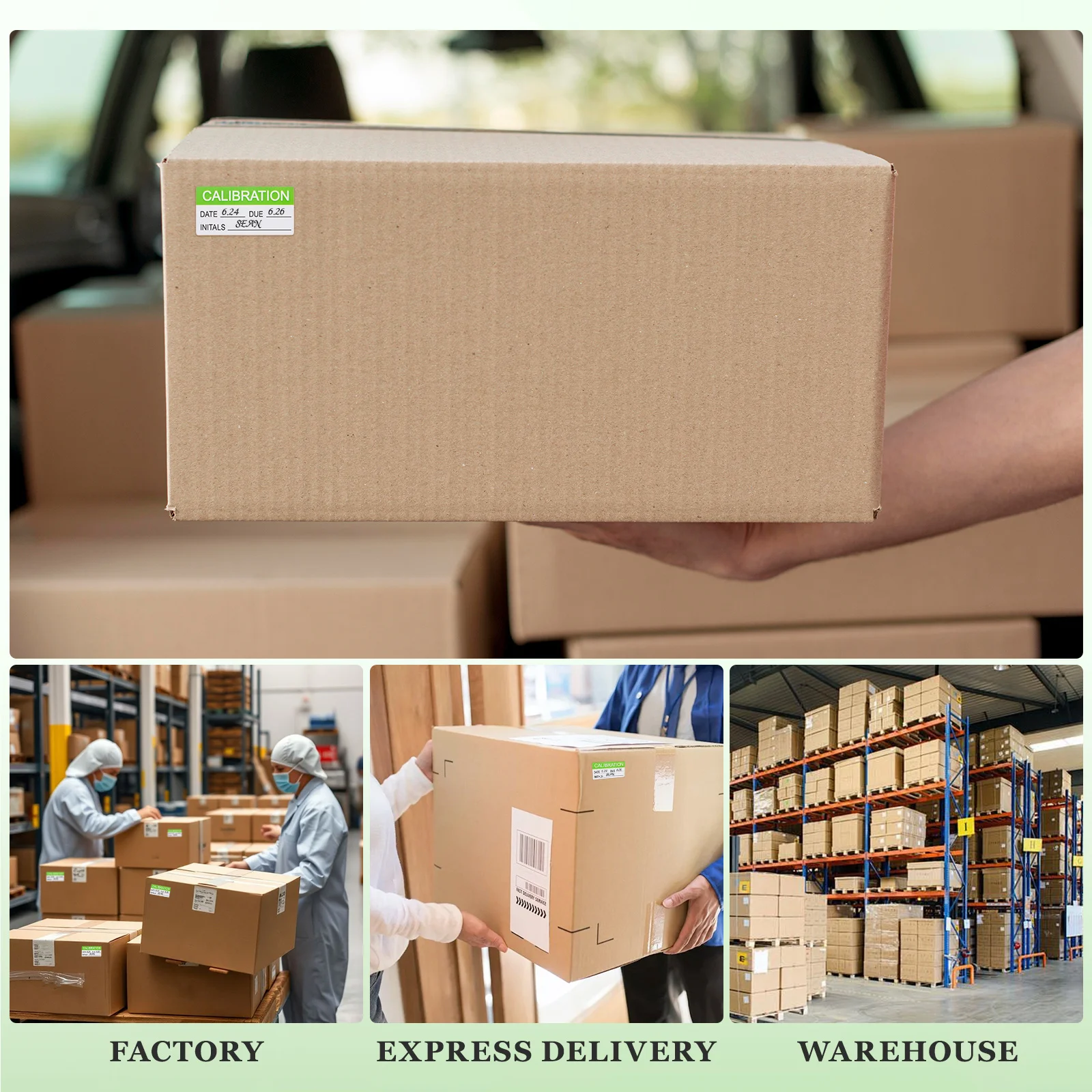 Self-Adhesive Calibration Labels Smooth Writable Surface Bright Clear Print For Quality Control Use Green Sticker