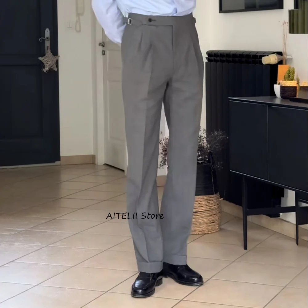 

Деловые повседневные брюки из полиэстера для мужчин, рабочие брюки, классические мужские брюки, облегающие однотонные прямые брюки пошив