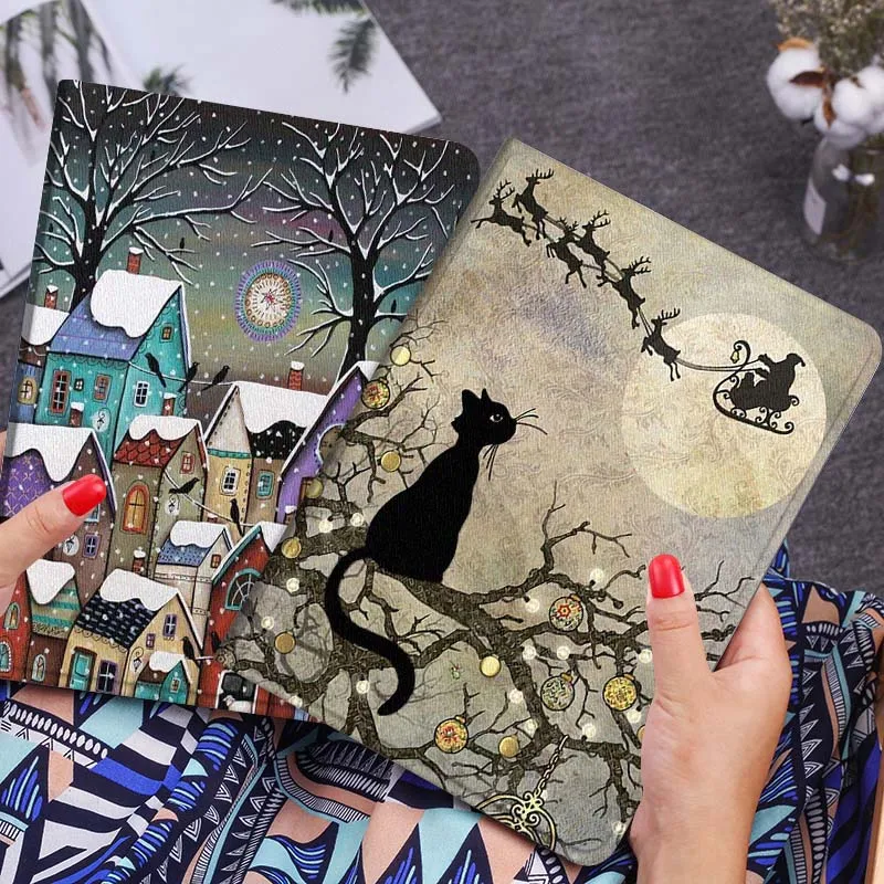 

Cartoon Black Cat Tree Lantern Gift Tablet Case For Lenovo Xiaoxin Legion Pad Tab Pro GT Y700 Gen4 2 11 P11 M10 K10 3rd Plus Gen