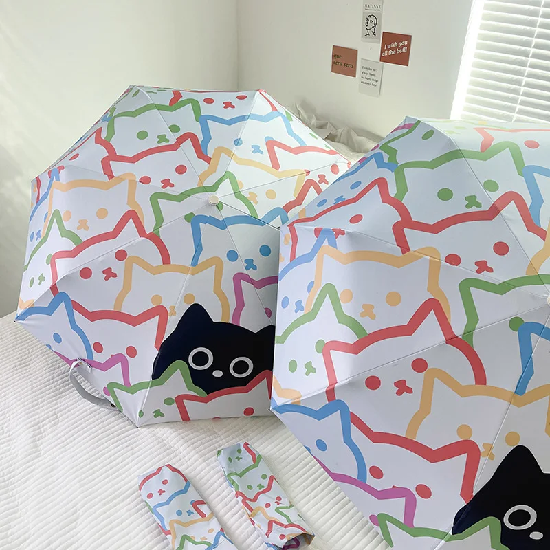 Umbrella Cute Multi-color Cat Sunny and Rainy Umbrella Student Full Automatic Black Coating UV Protection Sunshade Sun-proof NEW