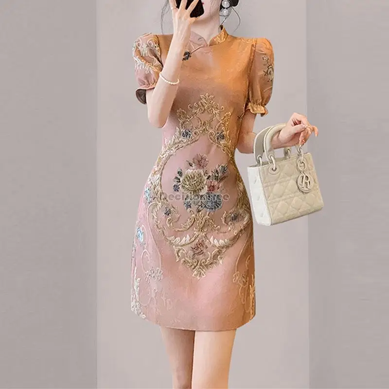 2024 chinese style improved cheongsam dress vintage style women's dress chinoiserie retro embroidery a-line skirt floral qipao