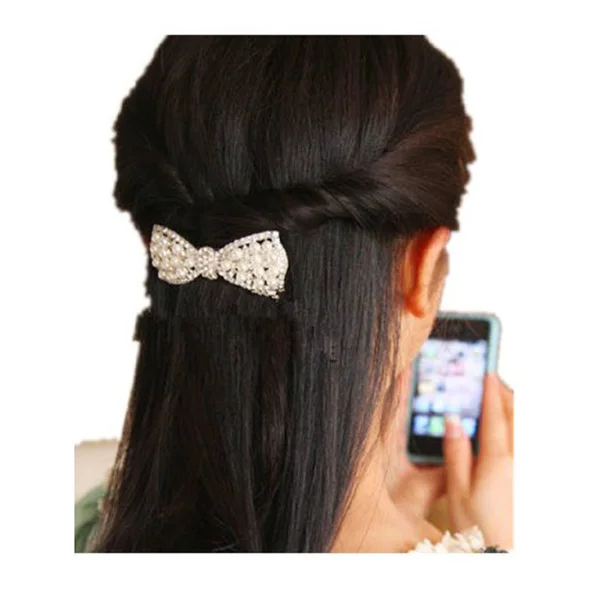 

Заколка с жемчугом и стразами 8,0X3,1 см, белая заколка для волос для женщин и девочек, женская заколка для волос, держатель для хвоста, модный аксессуар для волос