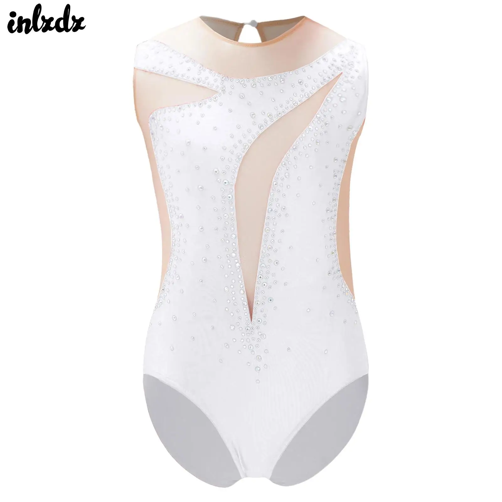 أطفال بنات الجمباز الإيقاعي الفني الشكل التزلج الباليه جيرسي زي حجر الراين بقماش شفاف ثياب الباليه ارتداءها