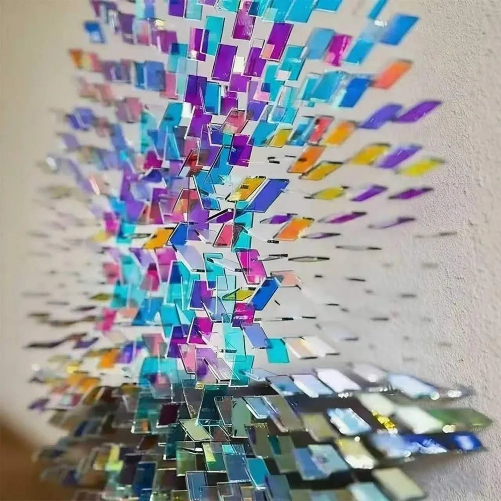 50pcs Rainbow Iridescent Mosaic Tiles Dual Tone Surface Acrylic Holographic Mosaic Pieces Smooth Edges Iridescent Finish