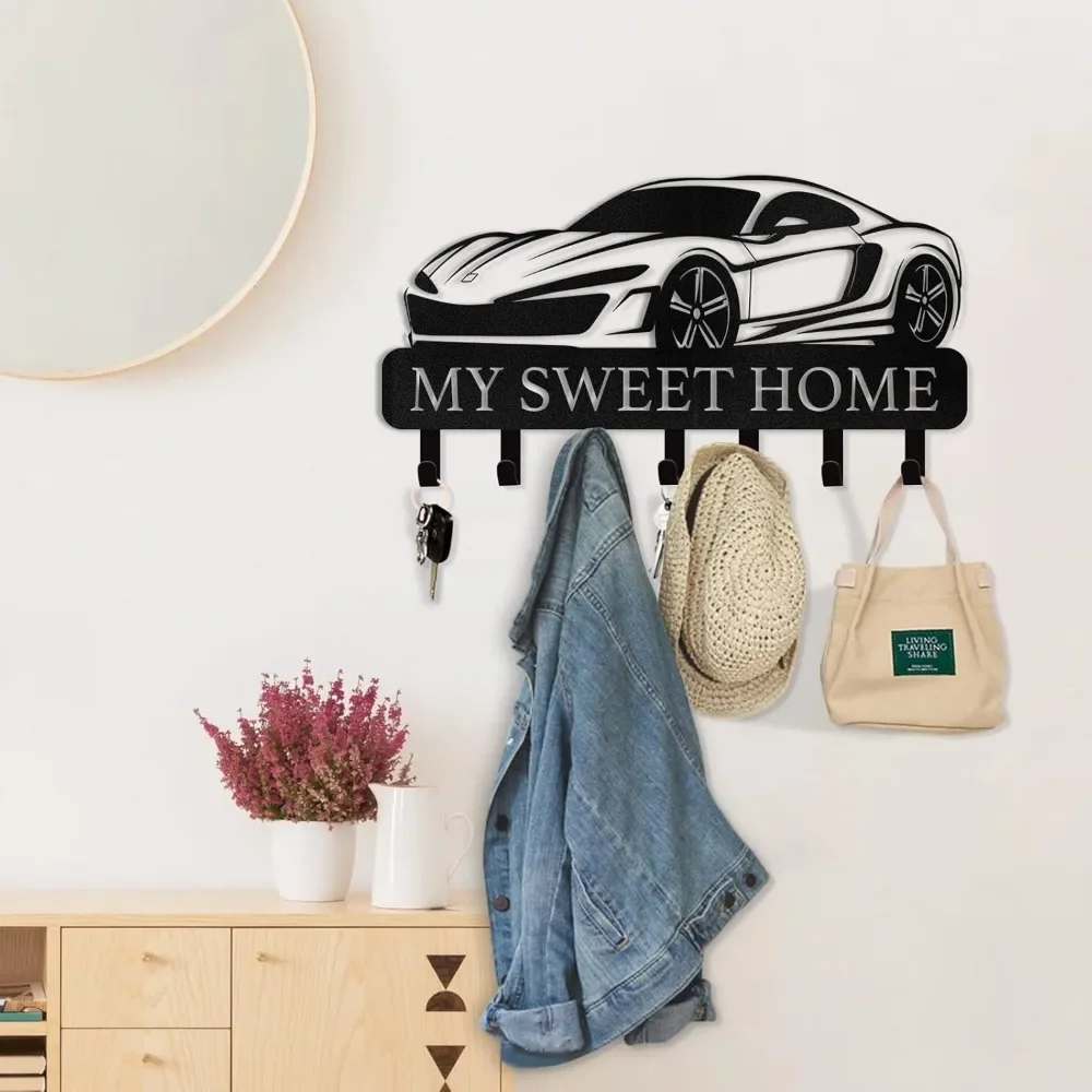 For The Auto Enthusiast! Personalized Wall Key Stand, Car-inspired Metal Rack. Hooks Make It Ideal for Kitchens, Entries.