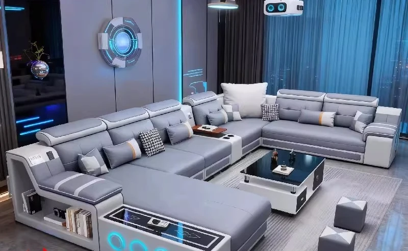 Modern simple fabric sofa living room large apartment sofa cat claw cloth removable and washable U-shaped combination