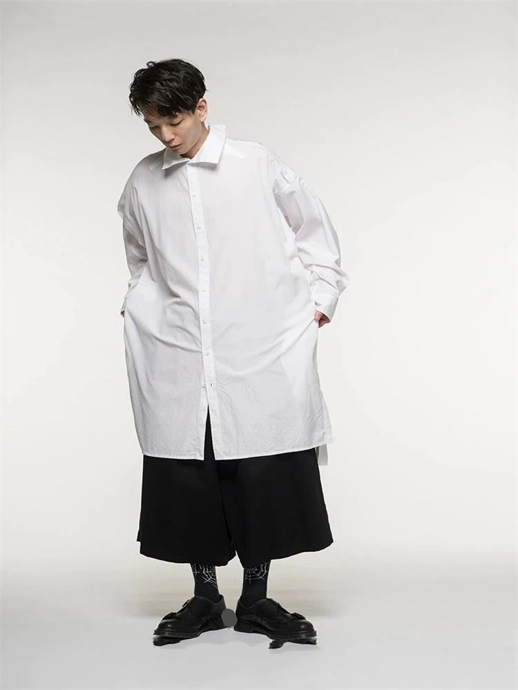 

Men's new hairstylist fashion hip-hop street front short back long loose medium long shirt large size clothing