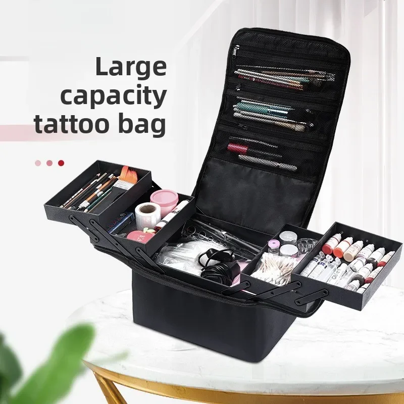 High quality Large Capacity Multi-layer Professional Cosmetic Bag Portable Nail Art Embroidery Makeup Toolbox Tattoo Kits 2025