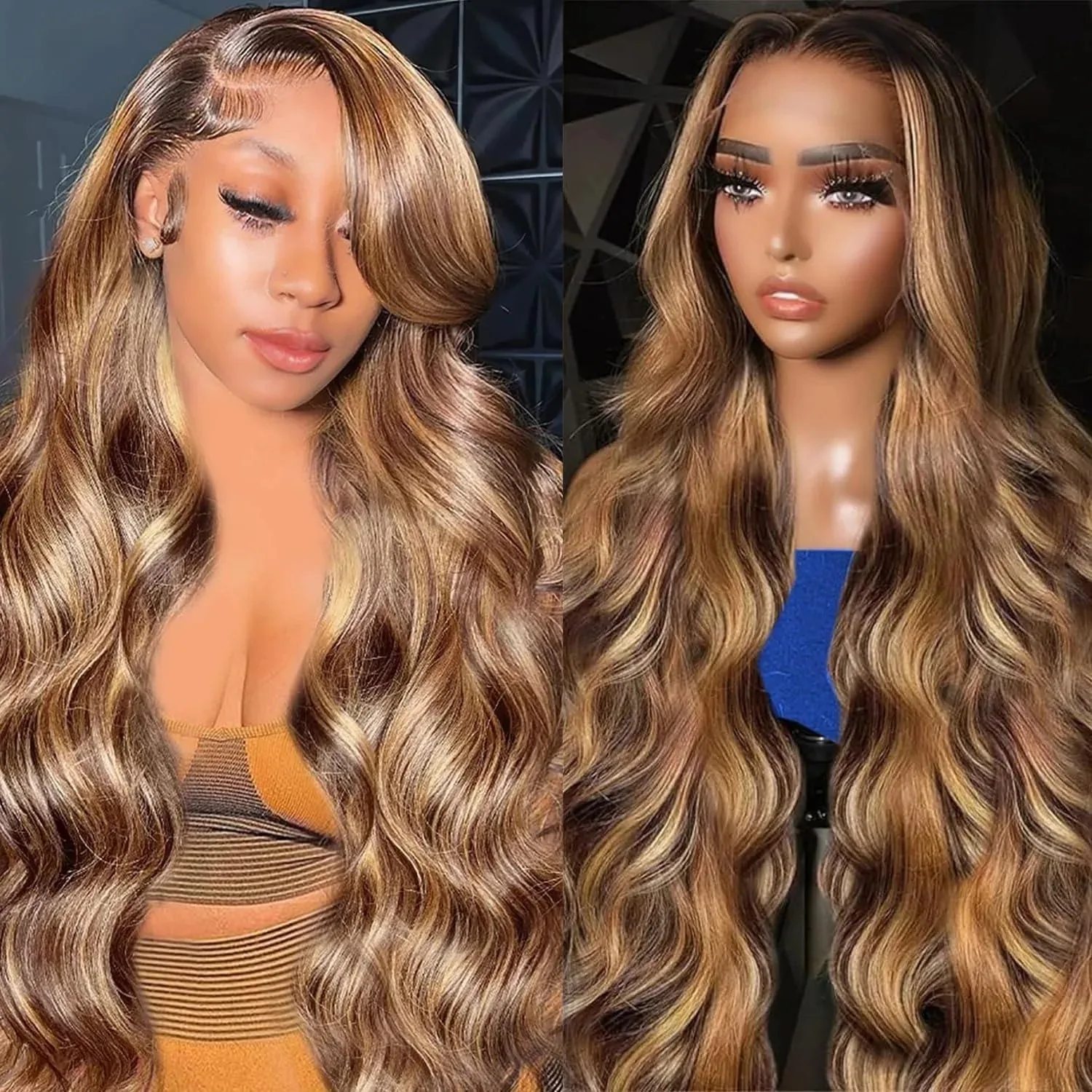 250 density 13x4 Lace Front Human Hair Body Wave 13x6 Lace Frontal Wig Brazilian 30 40 Inch Highlight For Black Women