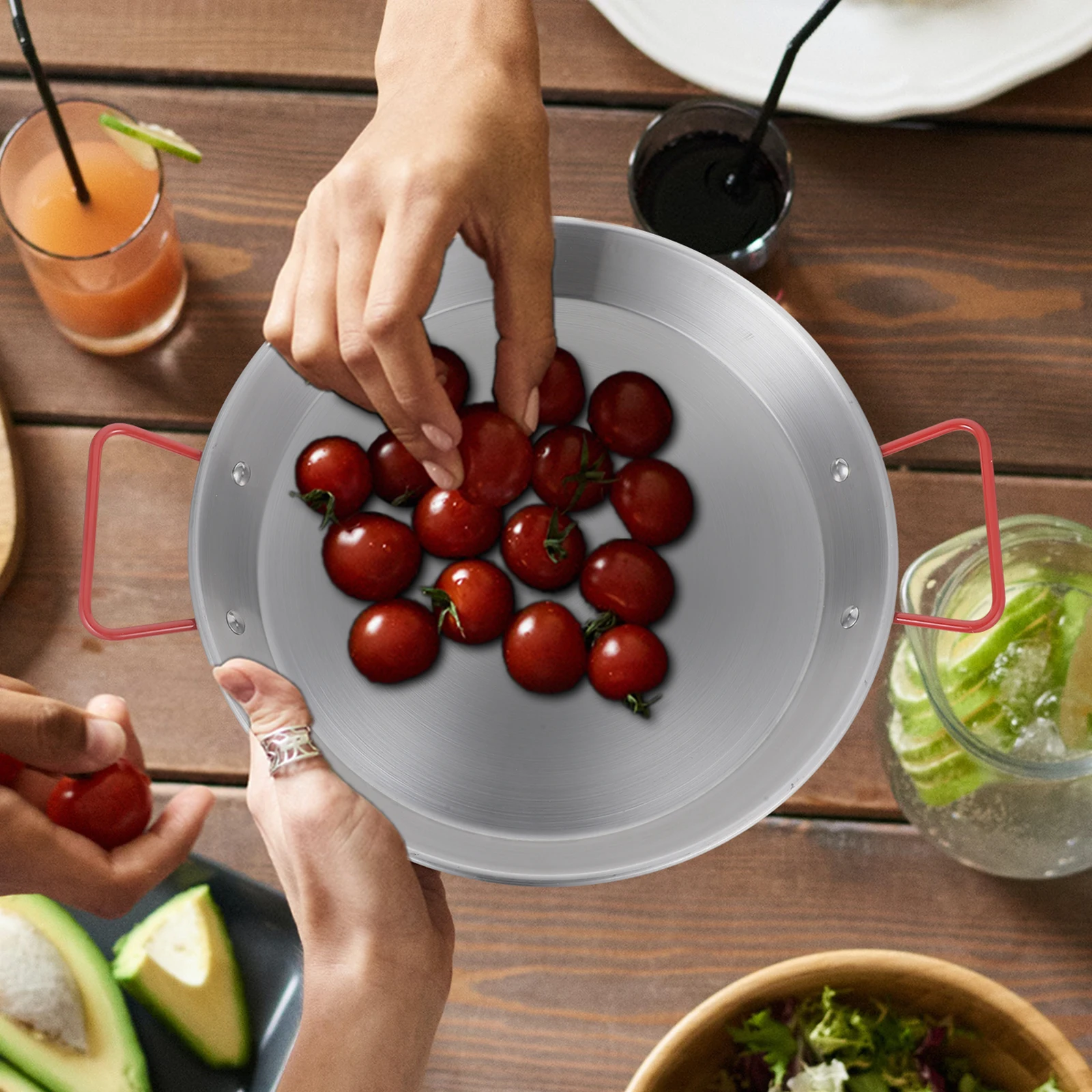 

Stainless Steel Food Tray Double Handles Snack Plate Party Platter Salad Dish Picnic Baking Tray Anti-Scald Serving Set Kitchen