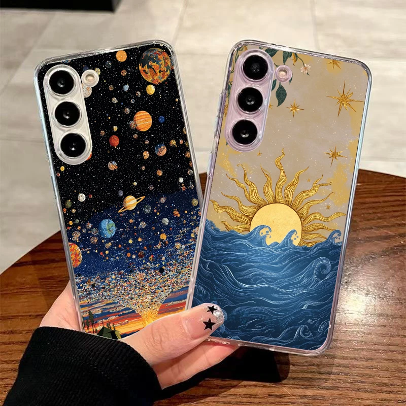 Soft TPU for Samsung Galaxy A12 A15 A17 A21S A22 A23 A25 A31 A32 A33 A35 A41 A51 A53 5G Transparent Phone Case Planet Present