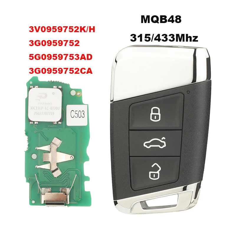 

jingyuqin New Remote Car Key MQB48 For VW Superb A7 Passat Variant Facelift Golf7 Arteon Tiguan Magotan B8 2015-2019 315/434MHz
