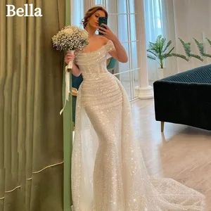 Bella Branco Glitter Dresses of bright sequin balls Mermaid Mermaid Custom Wedding Dress Long Trem Out of Shoulder Dresses of Fiesta 2024 8 Main Sales Dress Graduation Party - №6