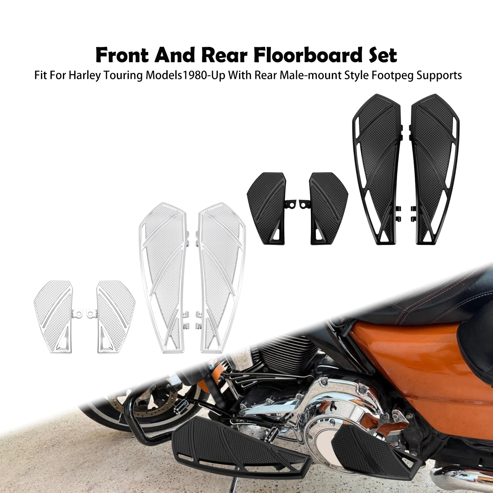 

Motorcycle Front Rear Floorboard Driver Passenger Footpeg Rider Footrest Pedal For Harley Touring Road King FLHT Softail Dyna