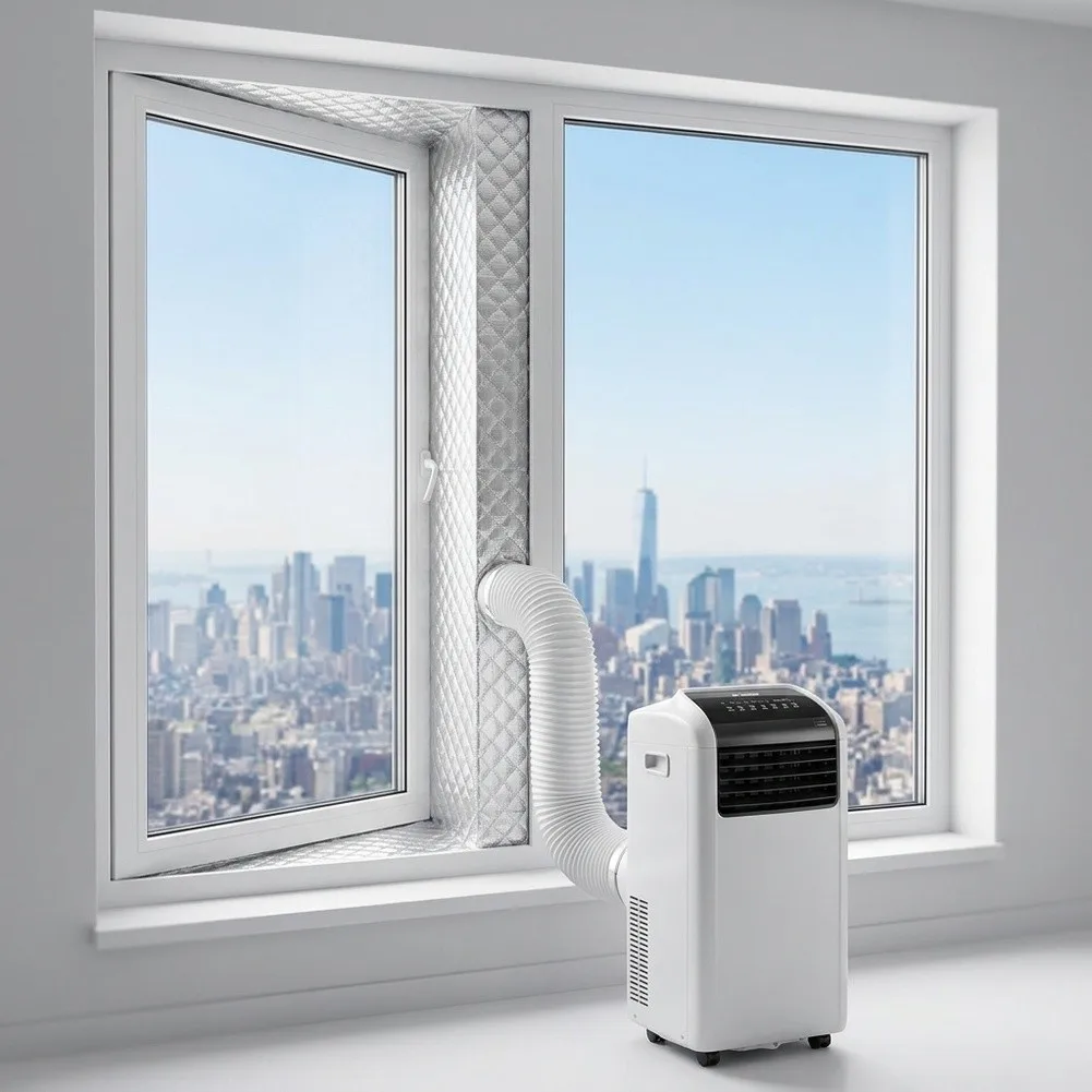 Window Mount Sealing Curtain for Portable Air Conditioners to Improve For Insulation Against Heat Wind and External Debris