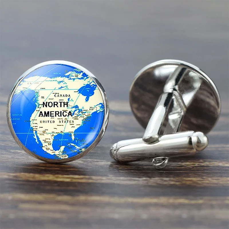 Earth World Map Globe Cufflinks for Mens Cuff Button Americas Europe Map Cuff Links Wedding Cufflinks Men Fashion Jewelry