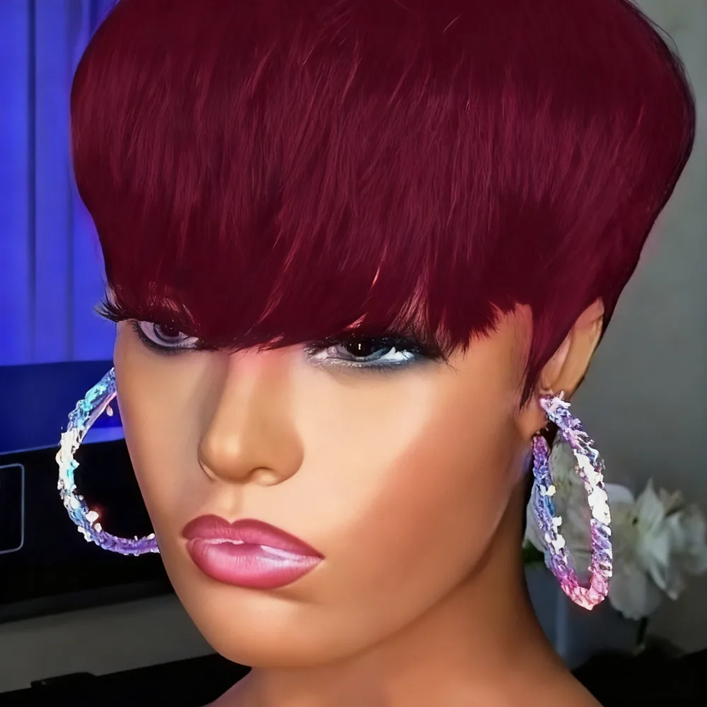 

6-дюймовый коричневый/99j/натуральный черный цвет, парик с стрижкой пикси для женщин, парик из прямых человеческих волос пикси, парик плотности 150%