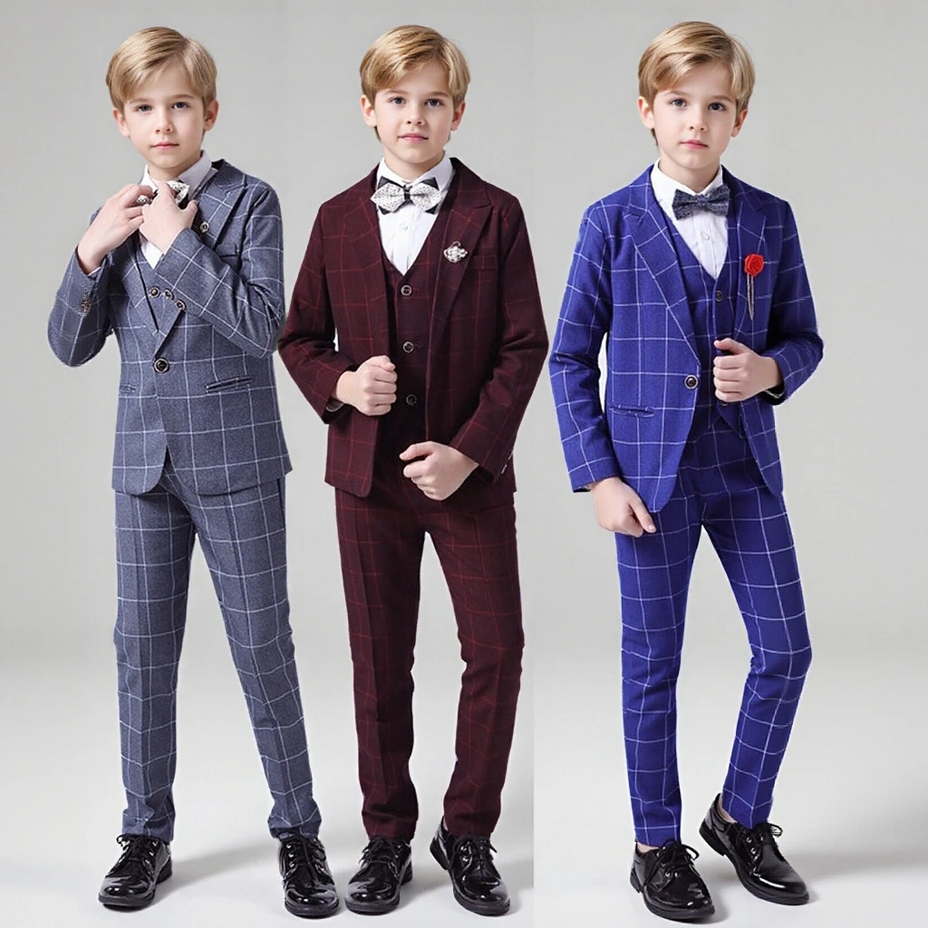 

Boys Plaid Suit Spring 2026 Fashion England Wedding Evening Tuxedo Elegant School Children Host Speech Performance Blazers Set
