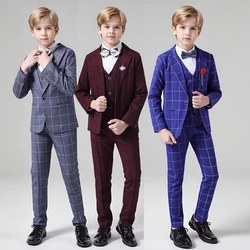 Boys Plaid Suit Spring 2026 Fashion England Wedding Evening Tuxedo Elegant School Children Host Speech Performance Blazers Set