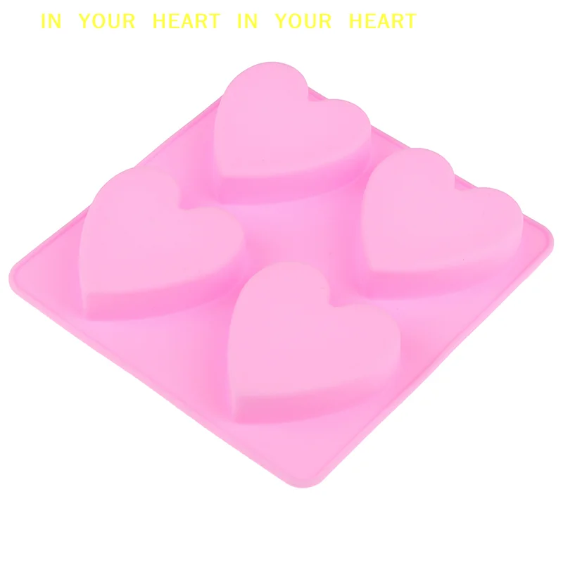 【X】4 Cavity Handmade Silicone Soap Mold Heart 3d Craft Soap Making For Candle