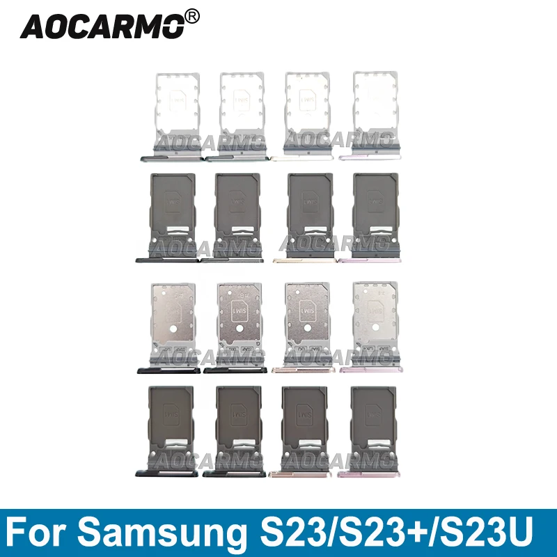 Aocarmo Single & Dual SIM Card Tray Card Slot Holder For Samsung Galaxy S23 Ultra S23Plus S23+ Replacement Parts