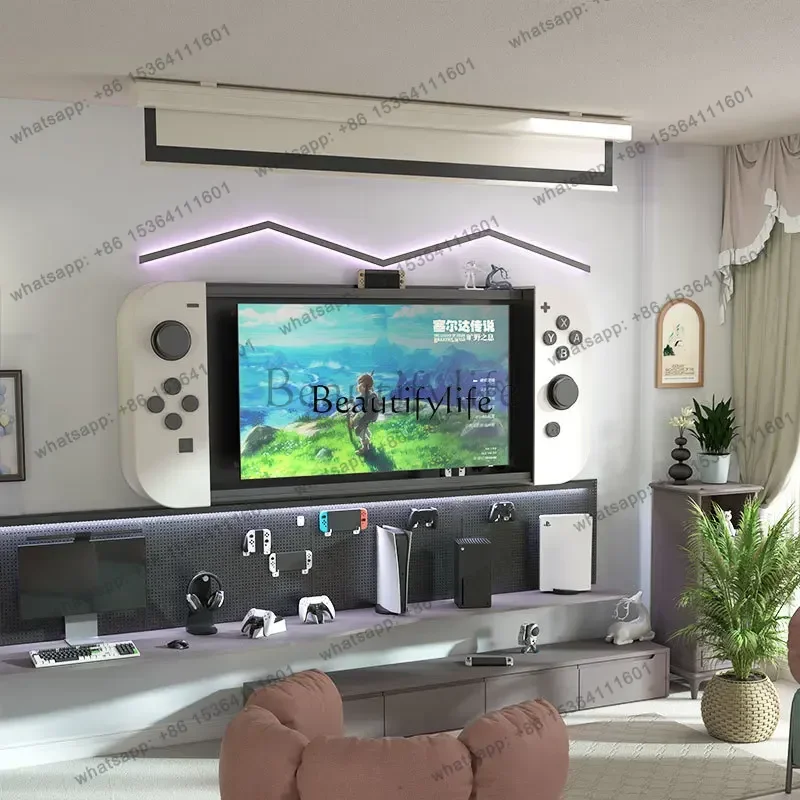 TV background wall custom e-sports room creative game console ns TV hanging cabinet