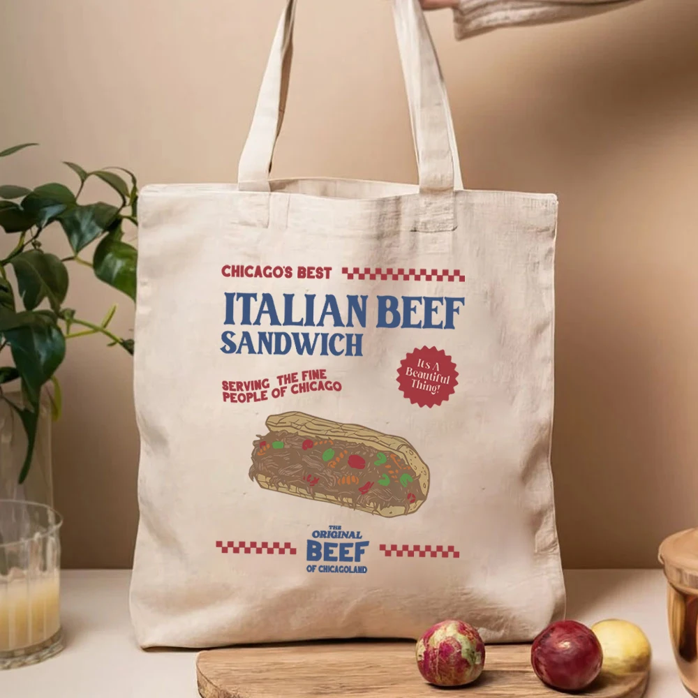 Die Bär TV-Show Einkaufstaschen vorne und hinten Unisex Retro Original Rindfleisch Sandwich Taschen Chicago land Restaurant Taschen die Bär TV-Show