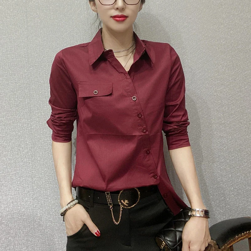 Primavera outono escritório de grandes dimensões senhora elegante moda botões camisa feminina manga longa all-match casual blusa roupas femininas