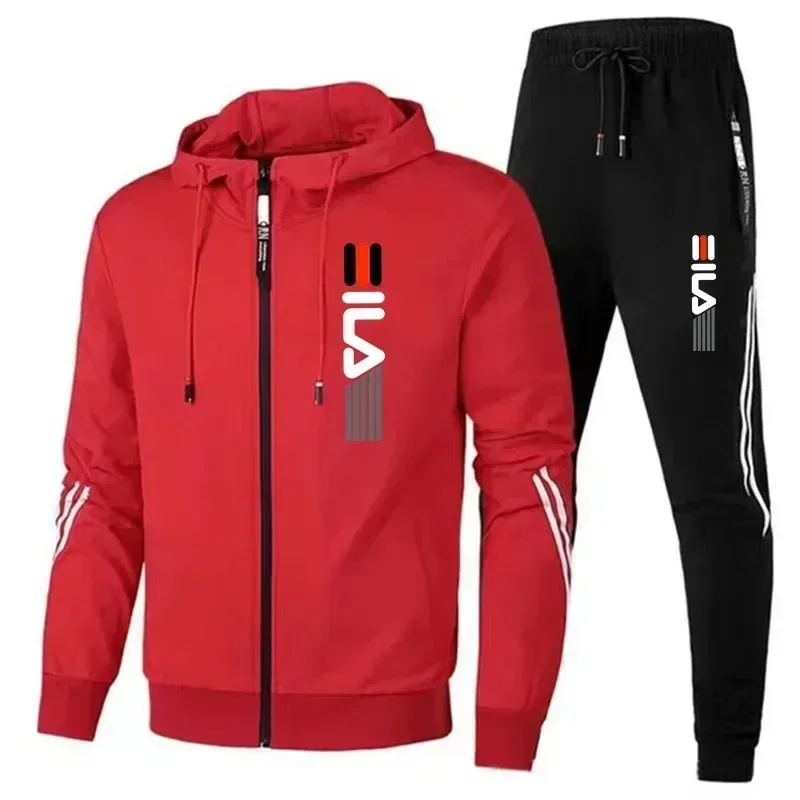 Nieuw lente- en herfstcasual trainingspak met capuchon voor heren, modieus joggingjack met capuchon voor heren + broek, tweedelige set