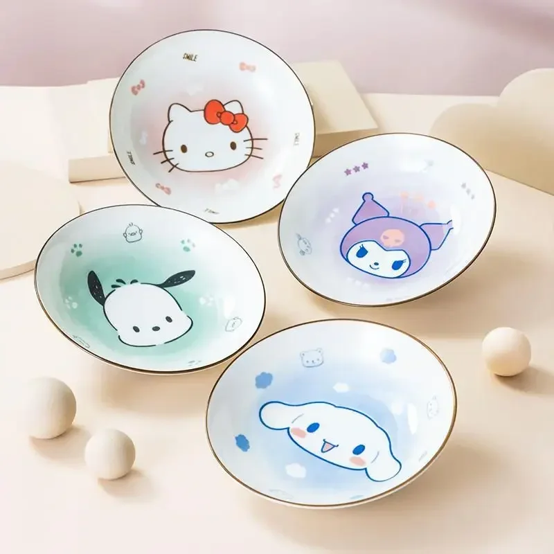 Sanrio Hello Kitty Tigela de cerâmica, Kawaii, fofo, Kuromi, Cinnamoroll, desenhos animados, utensílios domésticos, presentes para crianças