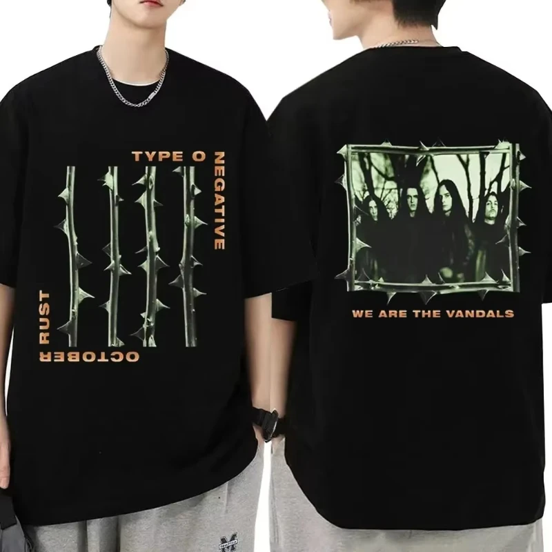 Summer men's pure cotton comfortable retro short sleeved T-shirt O-shaped negative October rust T Gothic metal rock band T-shirt