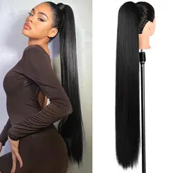Ponytail Extensions Drawstring Long Straight Fake Pony Tail Natural Soft Clip  Synthetic Heat Resistant Hairpiece 36 Inch 190g