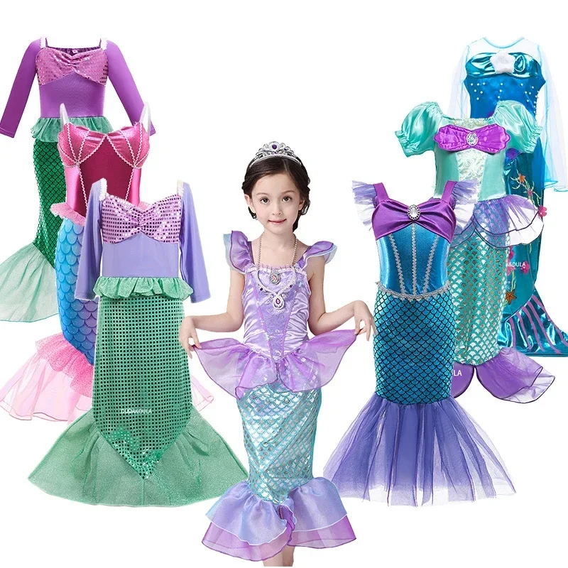 

Little Ariel Princess Dress Girls Cosplay Costumes For Kids Baby Girl Dress Up Sets Children Halloween Clothing