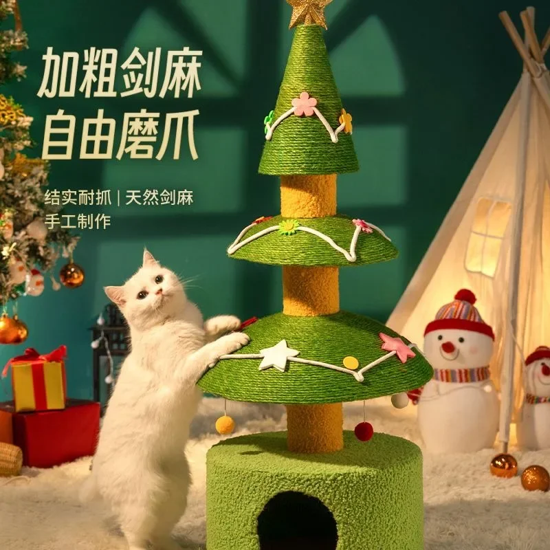 Christmas cat climbing frame integrated with winter plush cat frame,small and non occupying wear-resistant cat scratching column